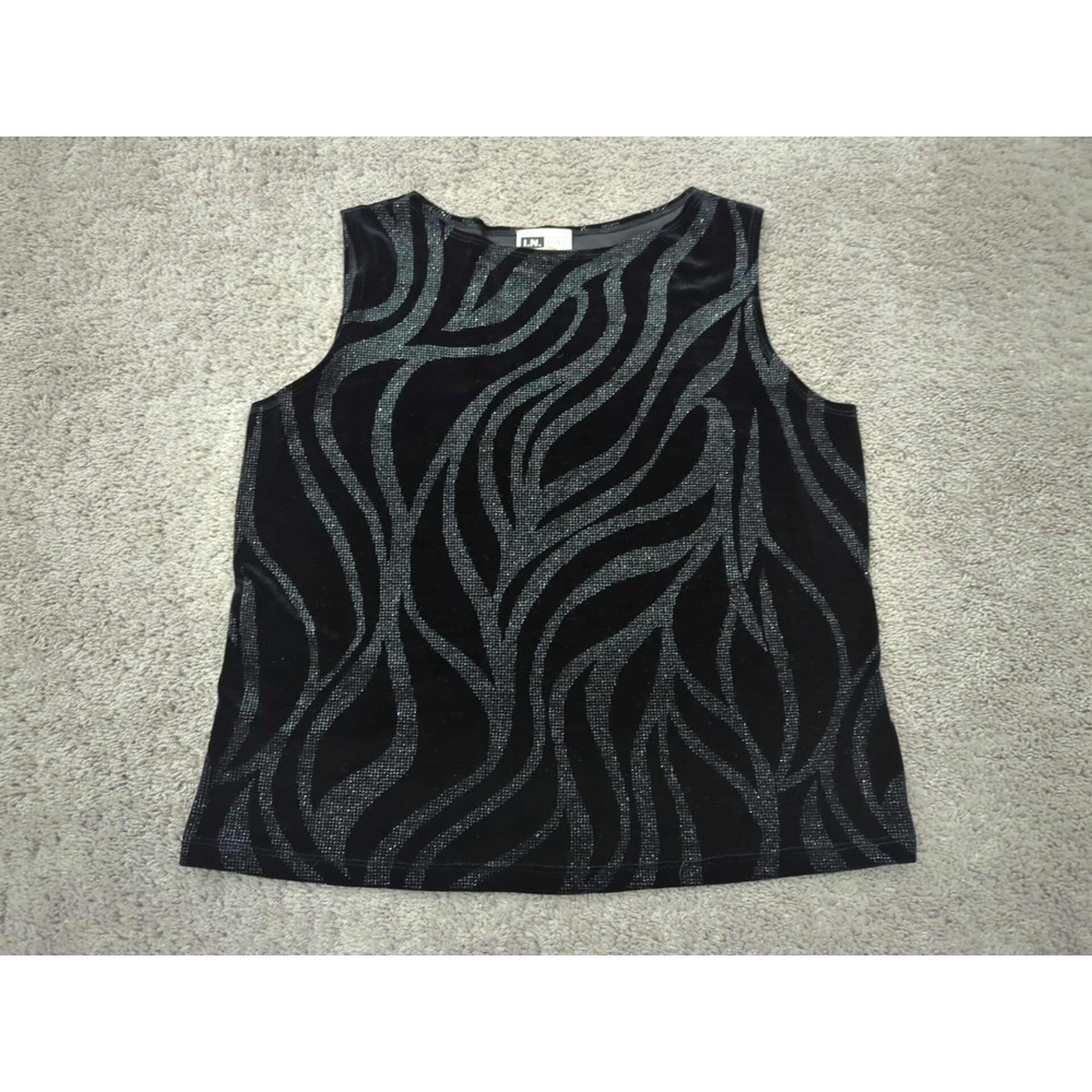 I.N Studio Tank Top Womens Large Black Moire-Effect Boat Neck Made in USA